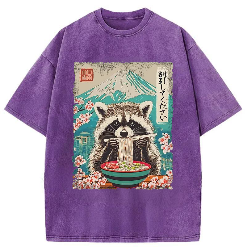 Modecanvas Please Give Raccoon A Discount Washed T-Shirt-modecanvas
