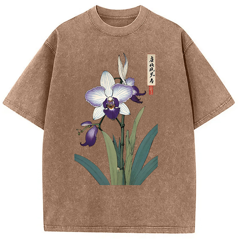 Modecanvas Orchid Ukiyo-e Japanese Washed T-Shirt