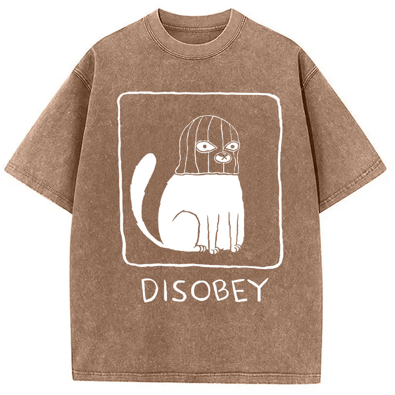 Modecanvas Disobey Cat DTG Printing Washed T-Shirt-modecanvas