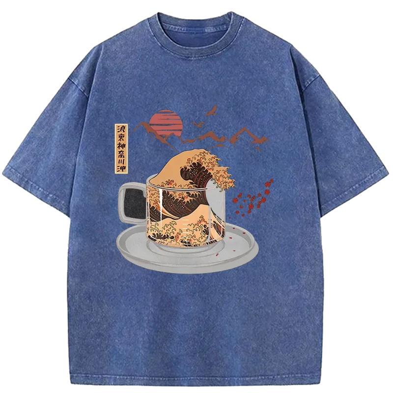 Modecanvas Vintage Coffee Wave Japan Washed T-Shirt