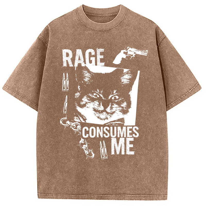 Modecanvas Rage Consumes Me Cat Washed T-Shirt