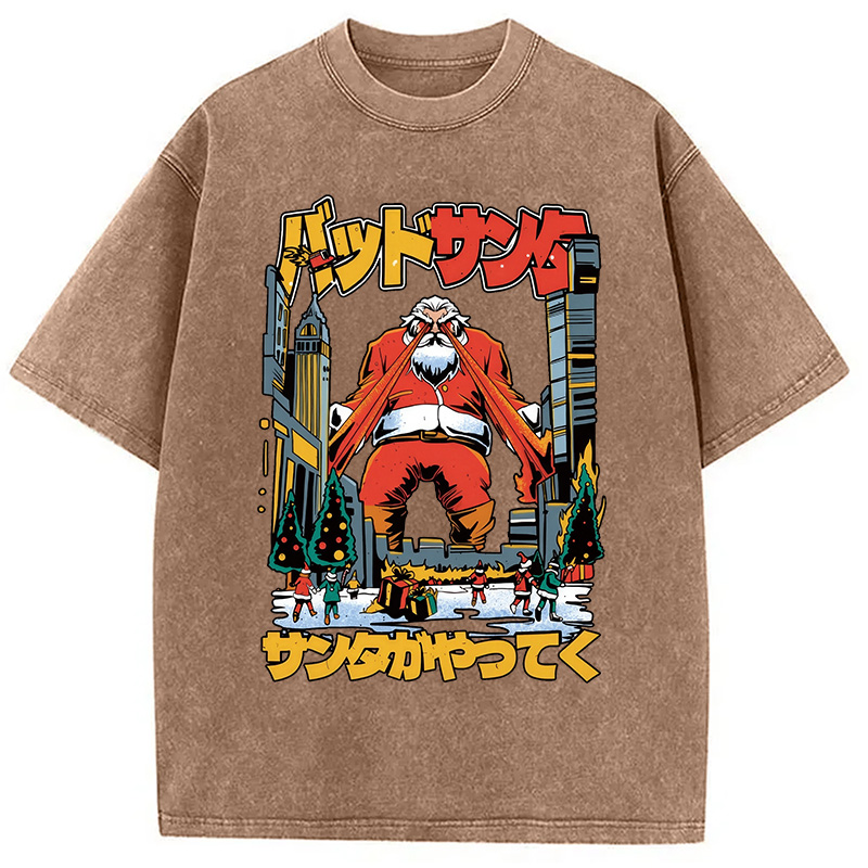 Modecanvas Santa Claus Kanji Lasers Vintage Washed T-Shirt