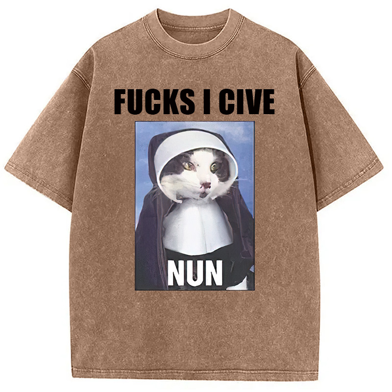Modecanvas F*cks I give Nun Cat Washed T-Shirt