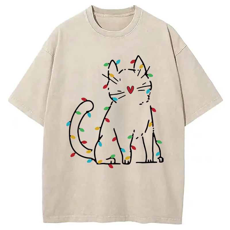 Modecanvas Japan Christmas Lights Cat Washed T-Shirt