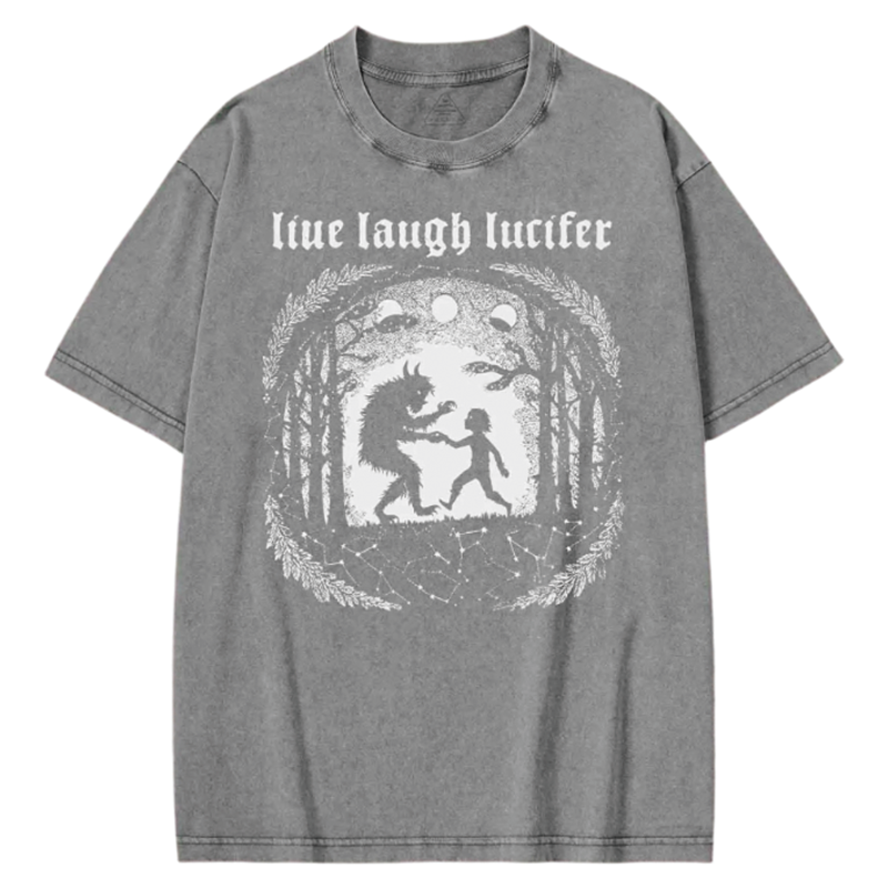 Modecanvas Live Laugh Lucifer Washed T-shirt-modecanvas
