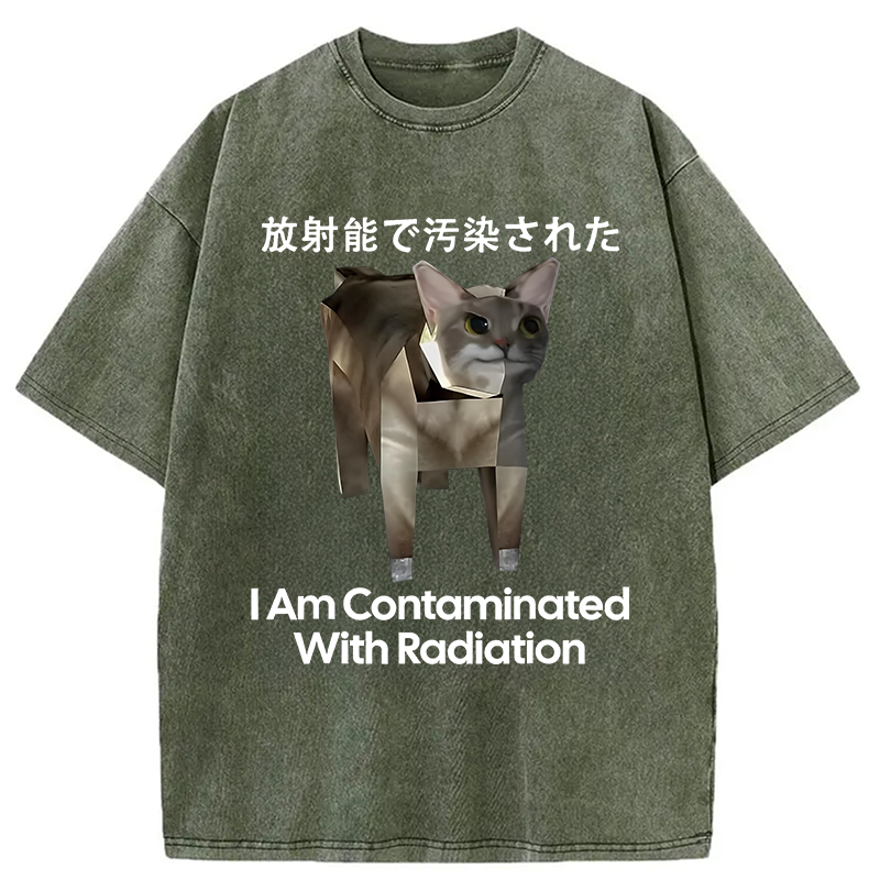 Modecanvas I Am Contaminated With Radiation Cat Meme Washed T-Shirt-modecanvas