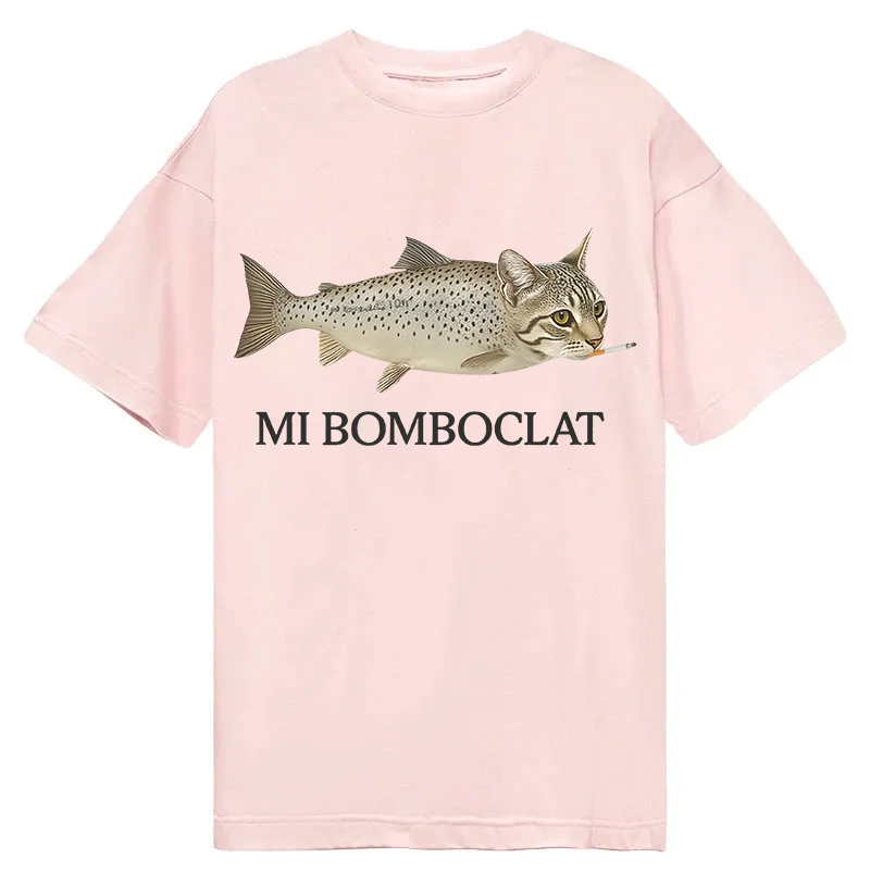 Modecanvas Bomboclat Fish Cat Meme DTG Printing Classic T-Shirt-modecanvas