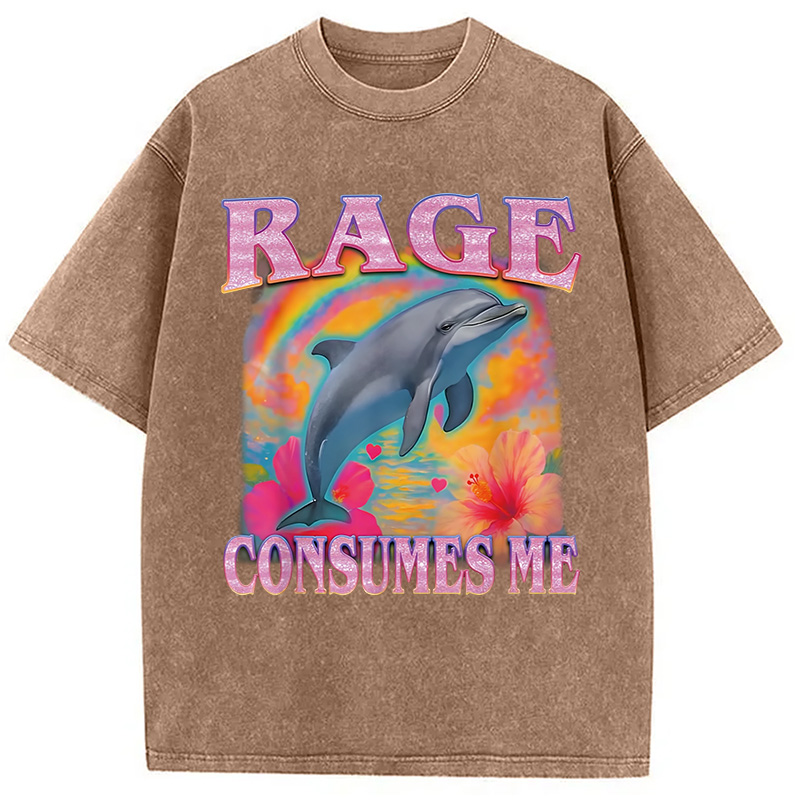Modecanvas Rage Consumes Me Dolphin Meme Washed T-Shirt