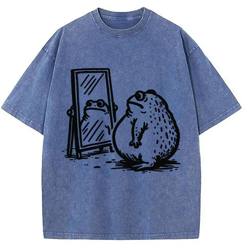 Modecanvas Fat Frog Looking In The Mirror Washed T-Shirt