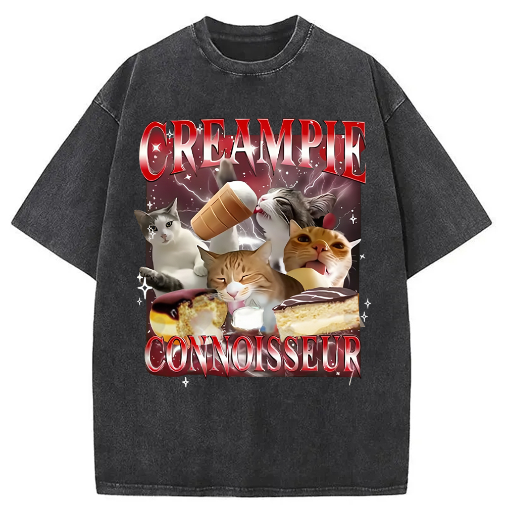 Modecanvas Funny Creampie Connoisseur Meme Washed T-Shirt-modecanvas