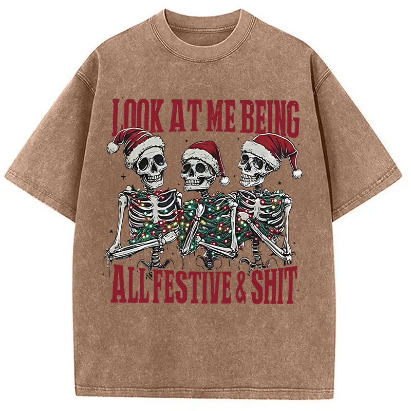 Modecanvas Funny Christmas Skull Washed T-Shirt