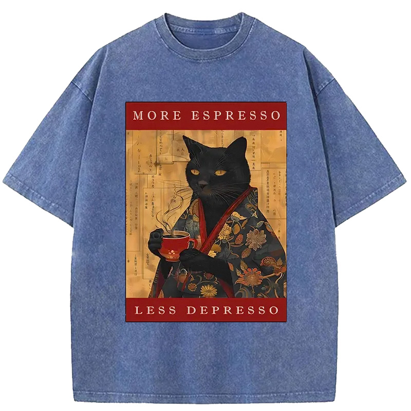 Modecanvas More Espresso Less Depresso Cat Washed T-Shirt