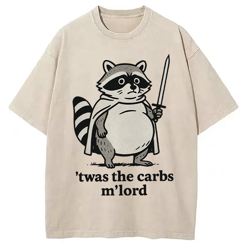Modecanvas Fat Raccoon Sword Humor Washed T-Shirt