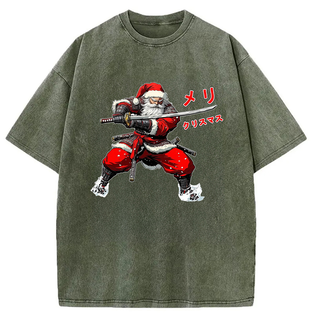 Modecanvas Samurai Santa Christmas Washed T-Shirt