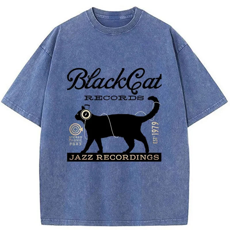 Modecanvas Black Cat Japan Washed T-Shirt-modecanvas