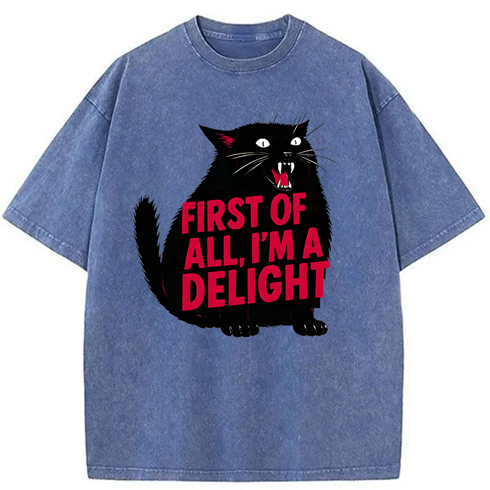 Modecanvas Roaring Black Cat Washed T-Shirt-modecanvas