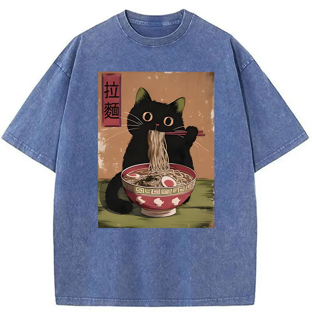 Modecanvas Vintage Japanese Cat Washed T-Shirt