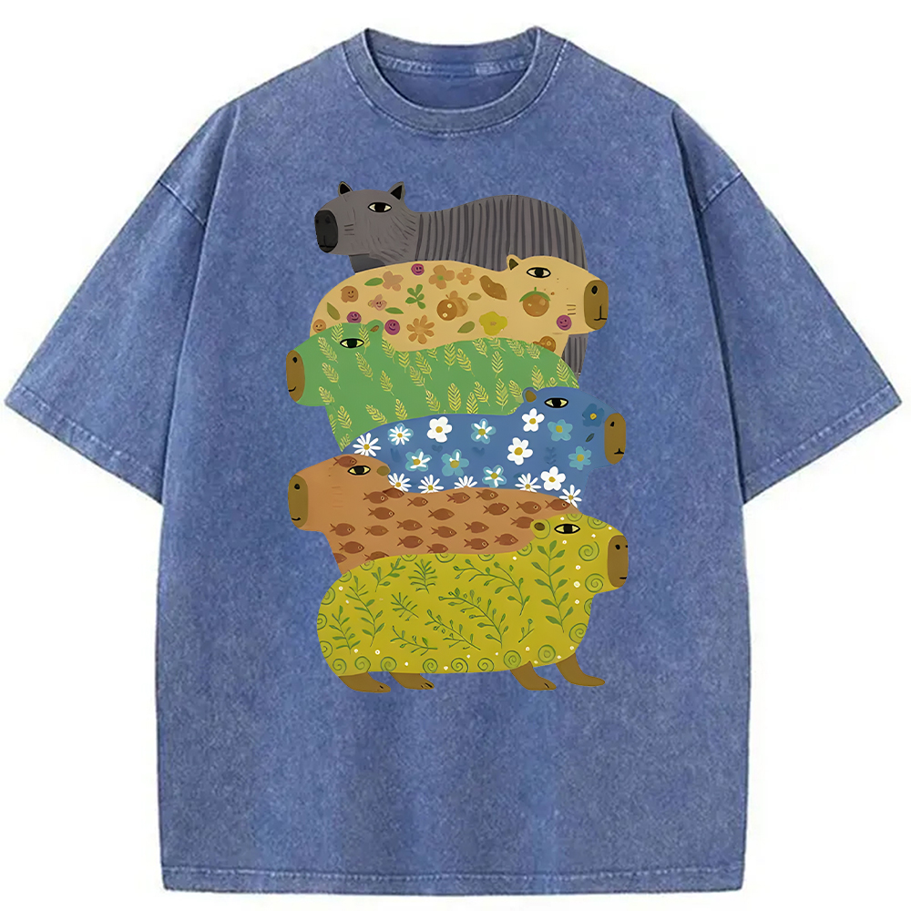 Modecanvas Colorful Capybaras Washed T-Shirt