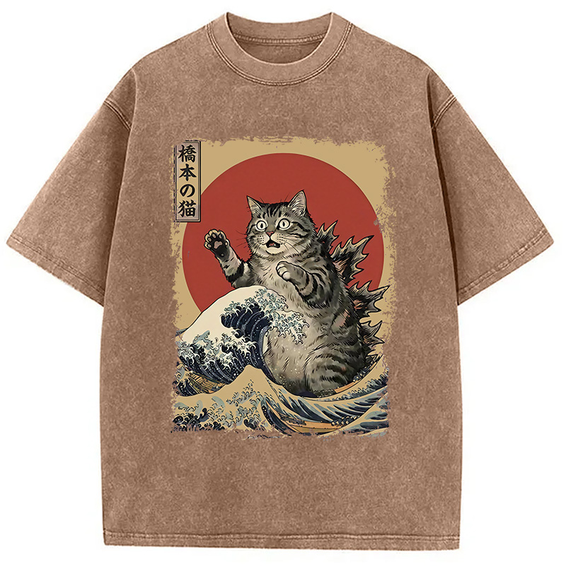Modecanvas Catzilla Is Causing Destruction Washed T-Shirt
