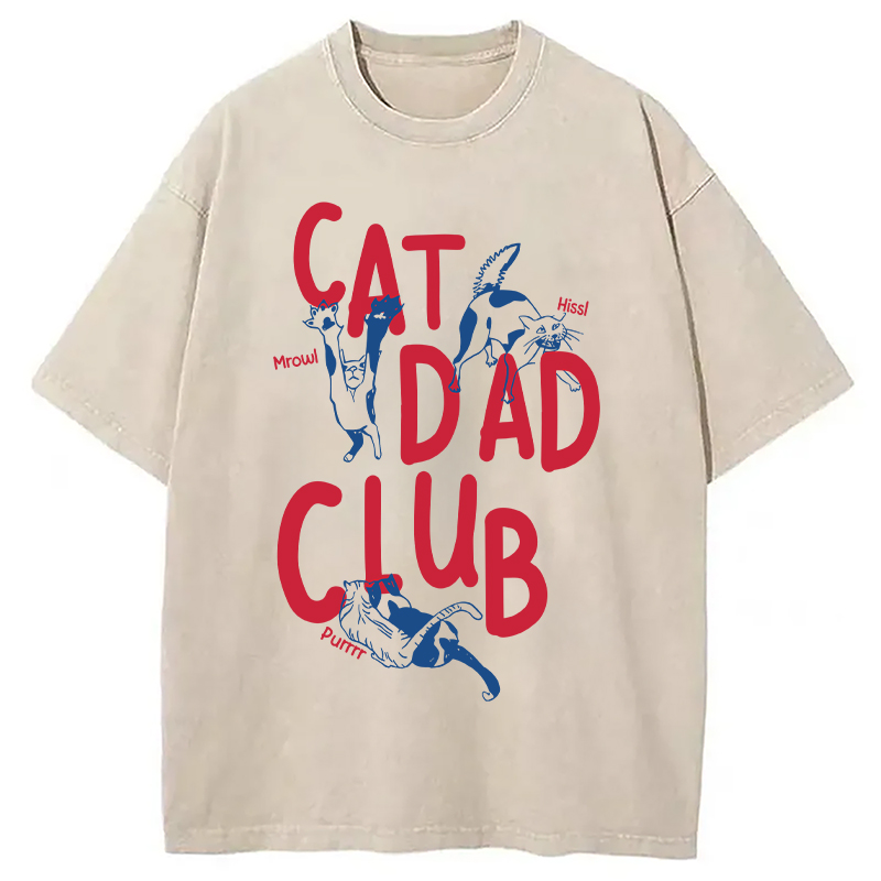 Modecanvas Cat Dad Club Washed T-Shirt-modecanvas