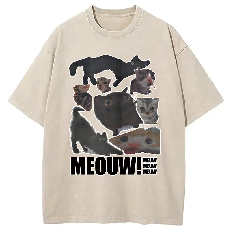 Modecanvas Cats in All Shape Meouw Washed T-Shirt