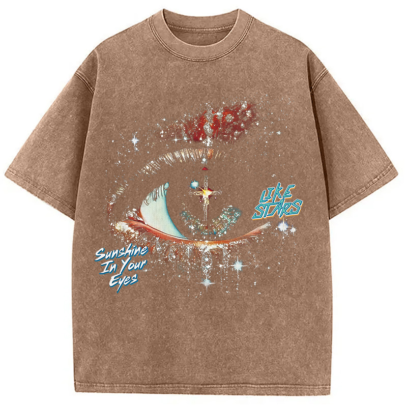 Modecanvas Eye Like Stars DTG Printing Washed T-Shirt-modecanvas