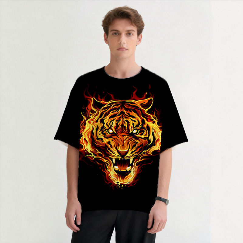 Modeocanvas Fire Tiger All Over Print T-shirt-modecanvas