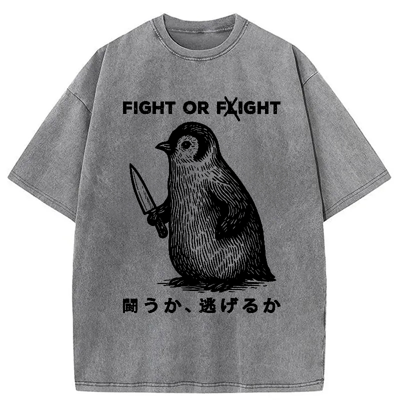 Modecanvas Funny Fight Or Flight Washed T-Shirt-modecanvas