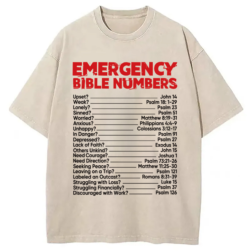 Modecanvas Bible Emergency Numbers Washed T-Shirt-modecanvas