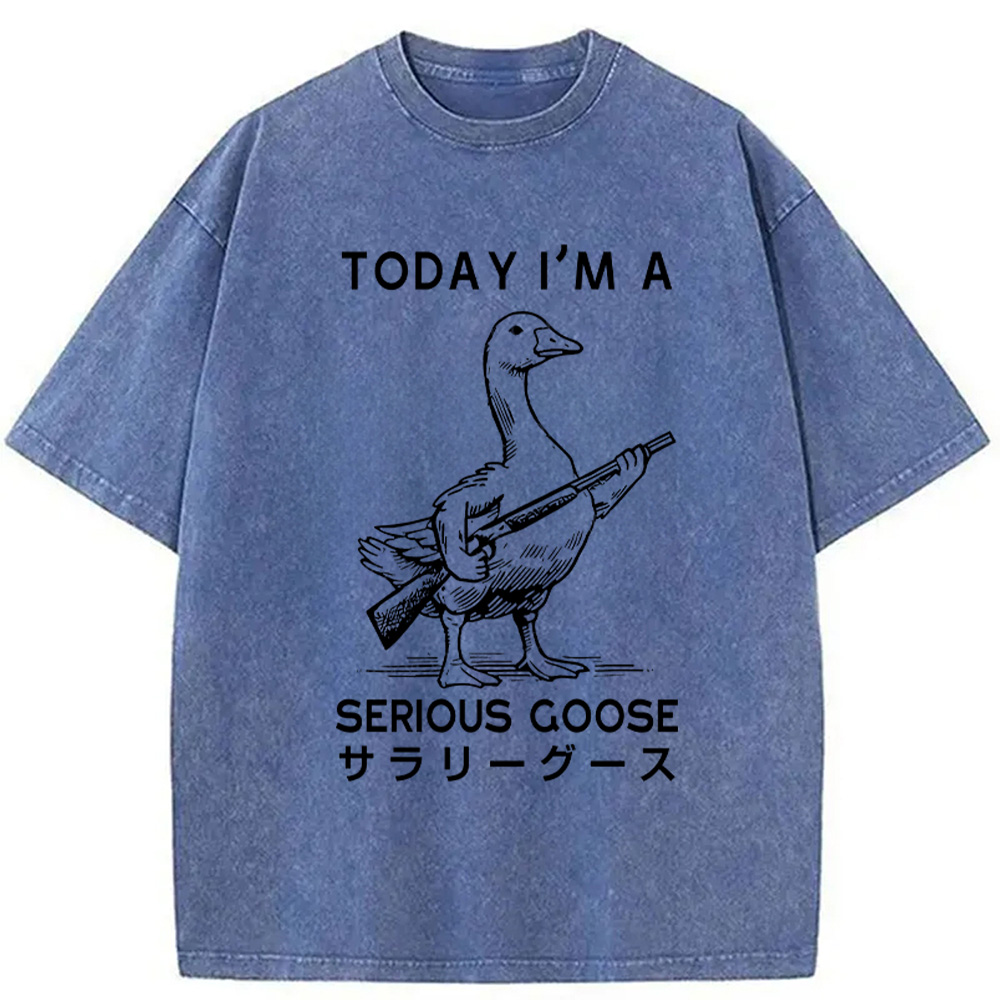 Modecanvas Serious Stupid Goose Washed T-Shirt-modecanvas