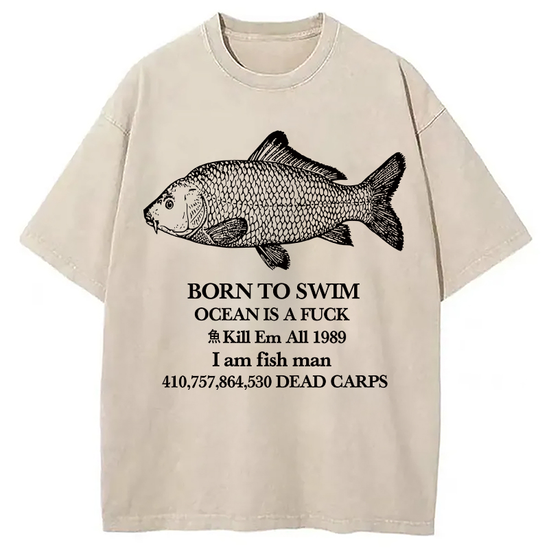 Modecanvas Born To Swim Washed T-Shirt-modecanvas