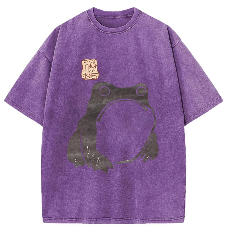Modecanvas Matsumoto Hoji Woodblock Print Frog Washed T-Shirt-modecanvas