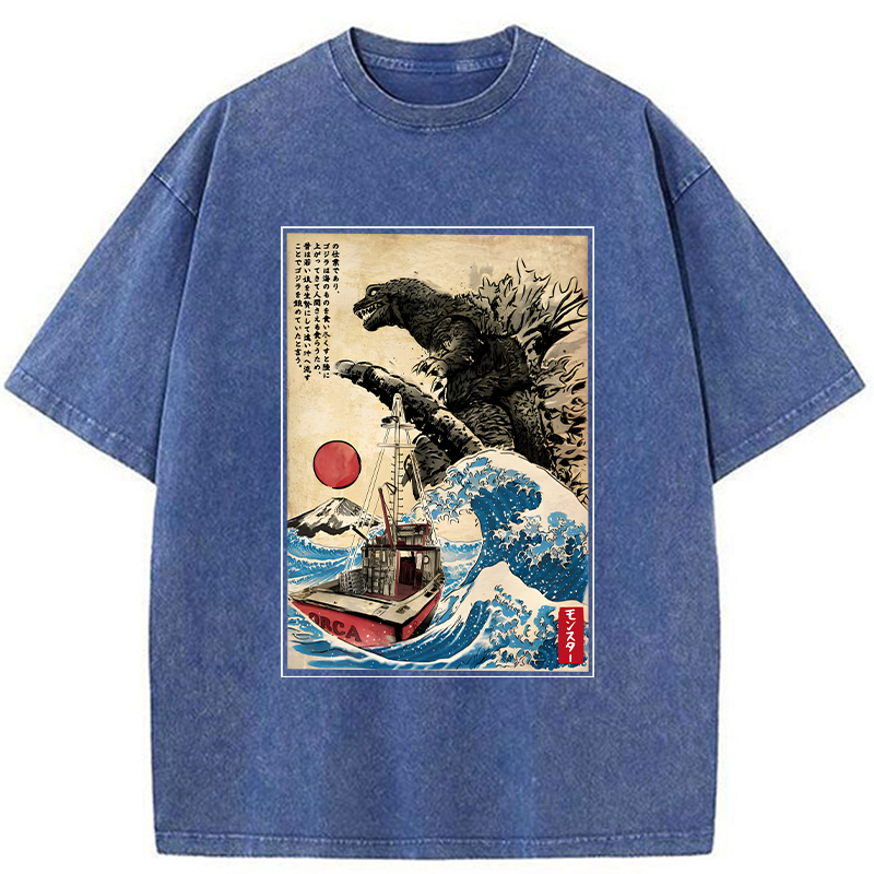 Modecanvas Orca in Japan Wave Washed T-Shirt