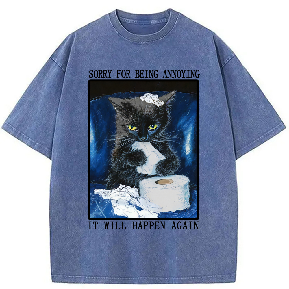 Modecanvas Naughty Cat Destroys Toilet Paper Washed T-Shirt