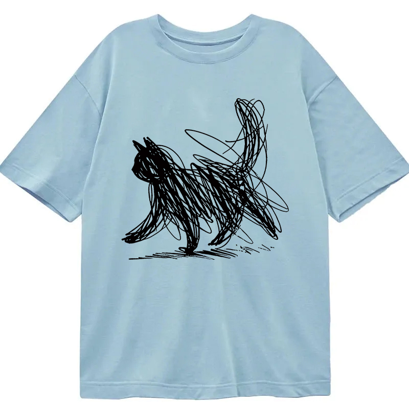 Modecanvas Minimalist Cat Art DTG Printing Classic T-Shirt-modecanvas