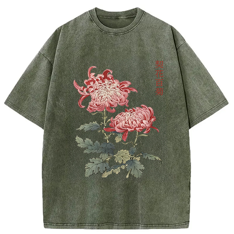 Modecanvas Chrysanthemum Floral Washed T-Shirt