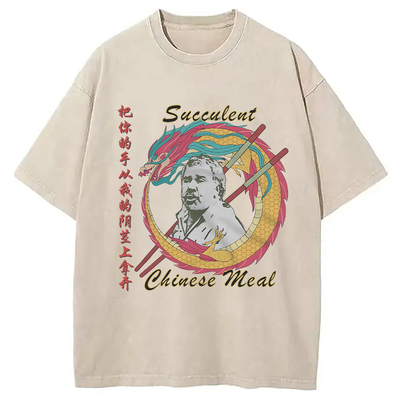 Modecanvas Succulent Chinese Meal Meme Washed T-Shirt-modecanvas