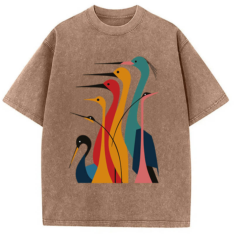 Modecanvas Various Types Of Cranes Washed T-Shirt