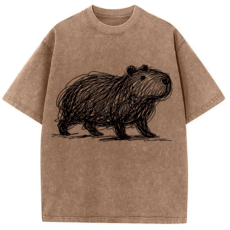 Modecanvas Minimalist Capybara Washed T-Shirt-modecanvas