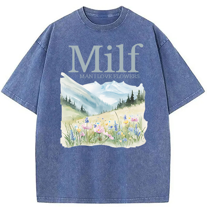 Modecanvas Man I Love Flowers Washed T-Shirt