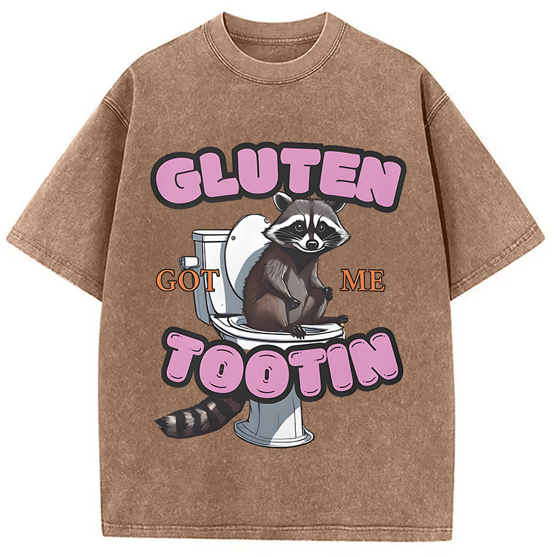 Modecanvas Gluten Got Me Tootin Raccoon Meme Washed T-Shirt