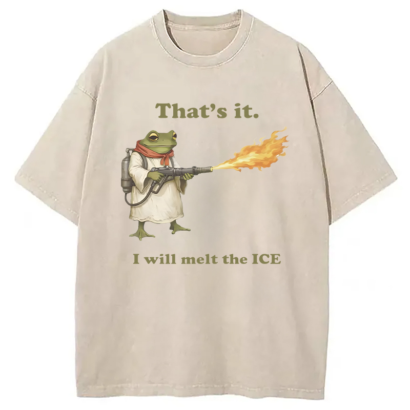 Modecanvas Funny Frog Flamethrower Meme DTG Printing Washed T-Shirt