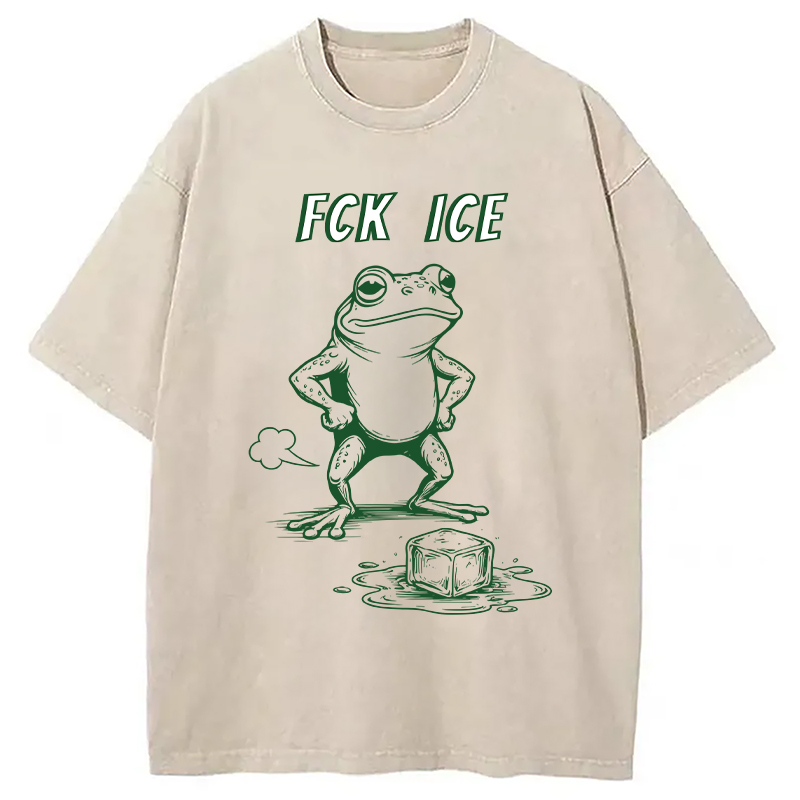 Modecanvas F*ck Ice Frog Meme DTG Printing Washed T-Shirt