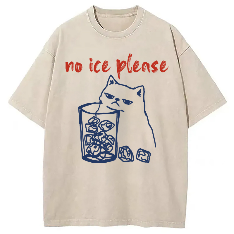 Modecanvas No Ice with Cat DTG Printing Washed T-Shirt