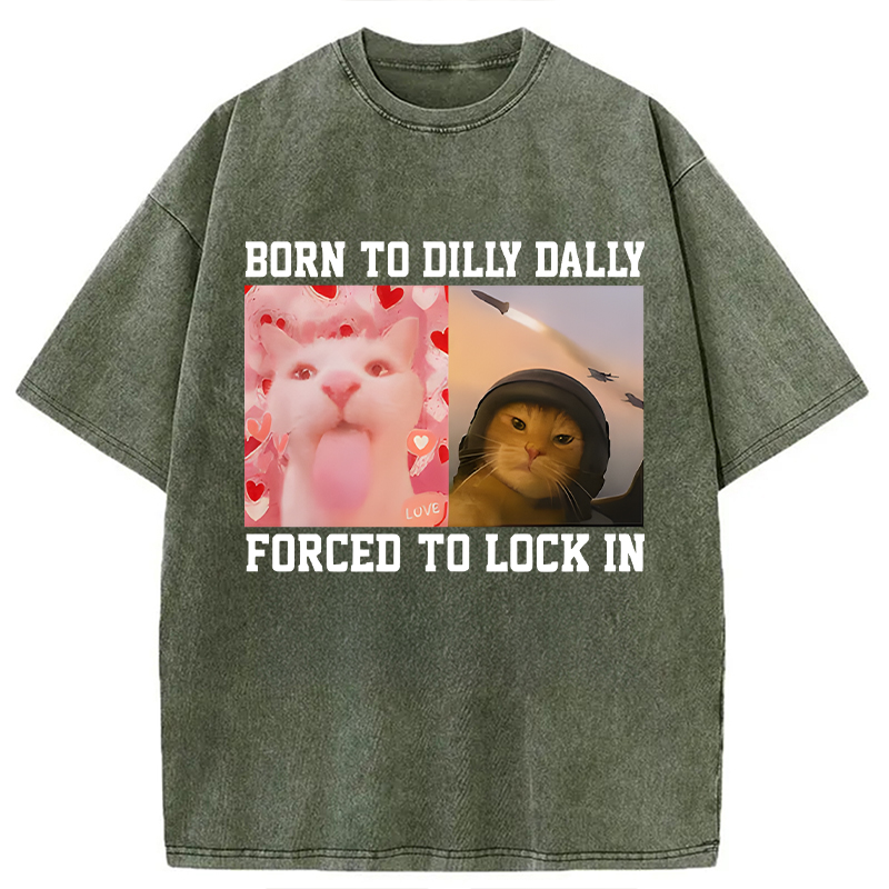 Modecanvas Cursed Cat Meme DTG Printing Washed T-Shirt
