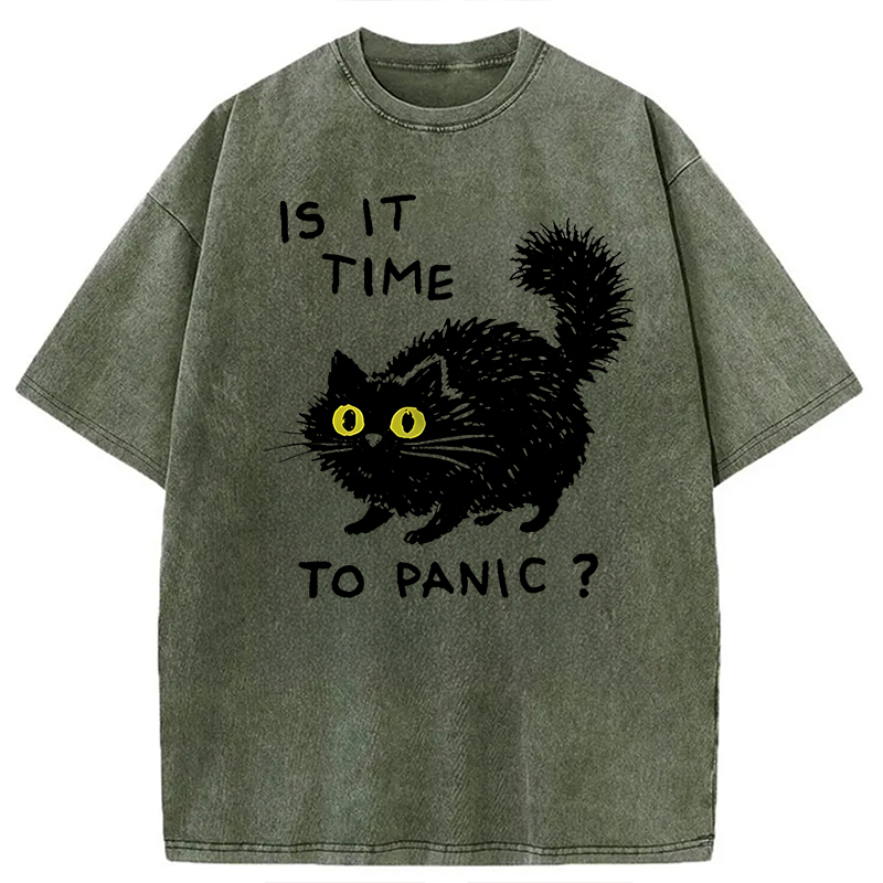 Modecanvas Is It Time to Panic Cat DTG Printing Washed T-Shirt