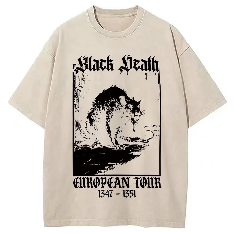 Modecanvas Black Death Rat DTG Printing Washed T-Shirt-modecanvas