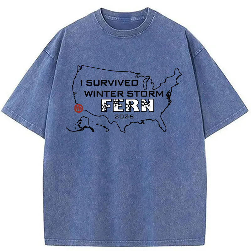 Modecanvas I Survived Winter Storm Fern 2026 DTG Printing Washed T-Shirt