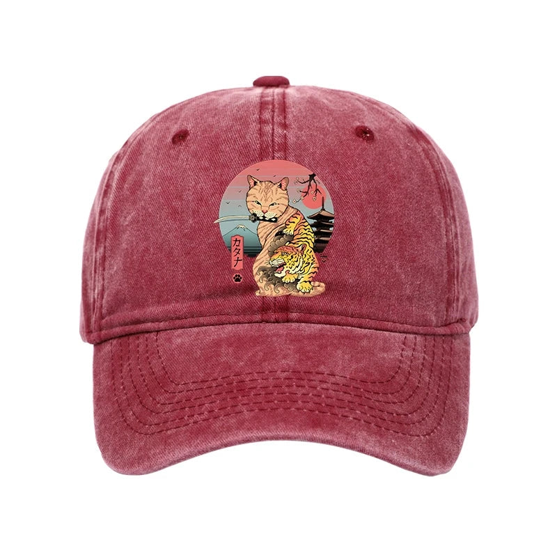 Modecanvas Katana Cat Tattoo Washed Cap-modecanvas