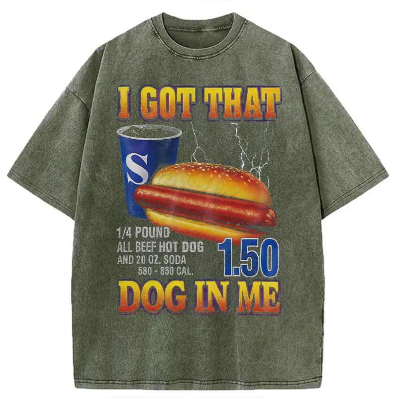 Modecanvas Funny Hot Dog DTG Printing Washed T-Shirt